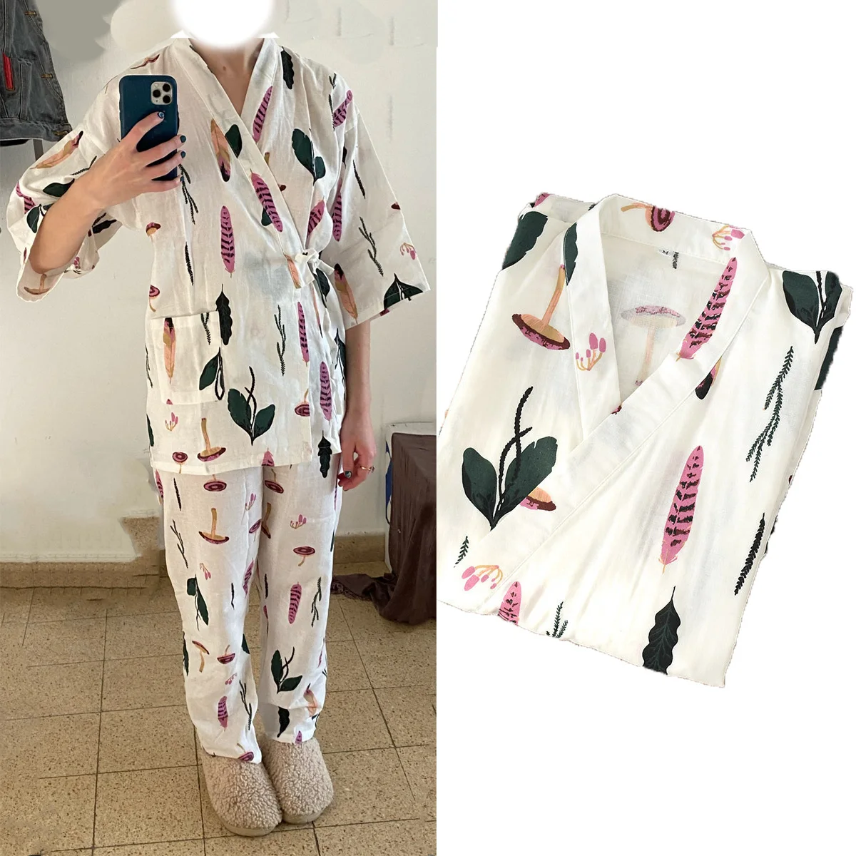 

Japanese Pajamas SetKimono Yukata Woman Kawaii Cat Printed Homewear Man Bathrobe Nightgown Japan Lover Clothing Soft Top Pants