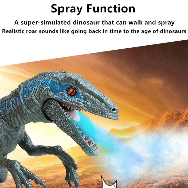 Controle remoto robô animal de alta simulação spray andando som cantando dança multi-função rc dinossauro spray dinossauro brinquedos