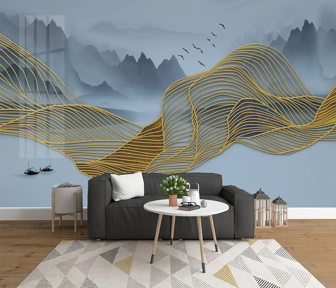 

beibehang Custom creative abstract landscape golden line background Mural wallpaper Living Room Home Decor Painting Wall paper