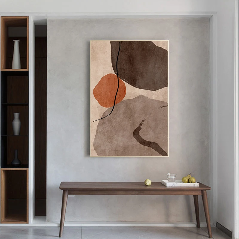 

Modern Abstract Art Wall Painting Nordic Geometric Brown Blocks Canvas Posters Minimalist Pictures For Living Room Office Decor