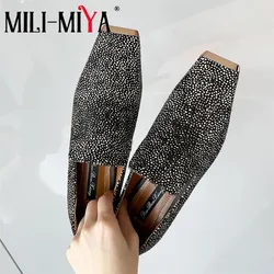 MILI-MIYA Fashion Metal Cover Square Toe Women Horse Hair Flats Slip On Low Thick Heels New Arrival Street Shoes Plus Size 34-43