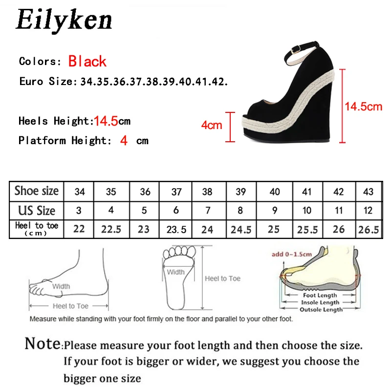 Eilyken Platform Sandals Women High Quality Flock Fabric Peep Toe Fashion Buckle Strap Wedge Heels Dress Ladies Shoes