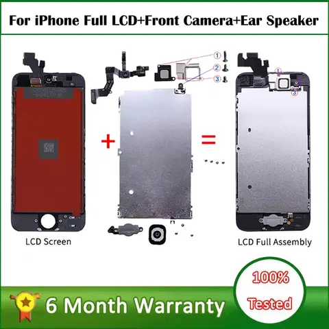 AAA+++ Full Set LCD Display Replacement For iPhone 6 6S 5S 5C SE 7 Plus 8 Plus SE2 Complete Screen with Camera and Home Button