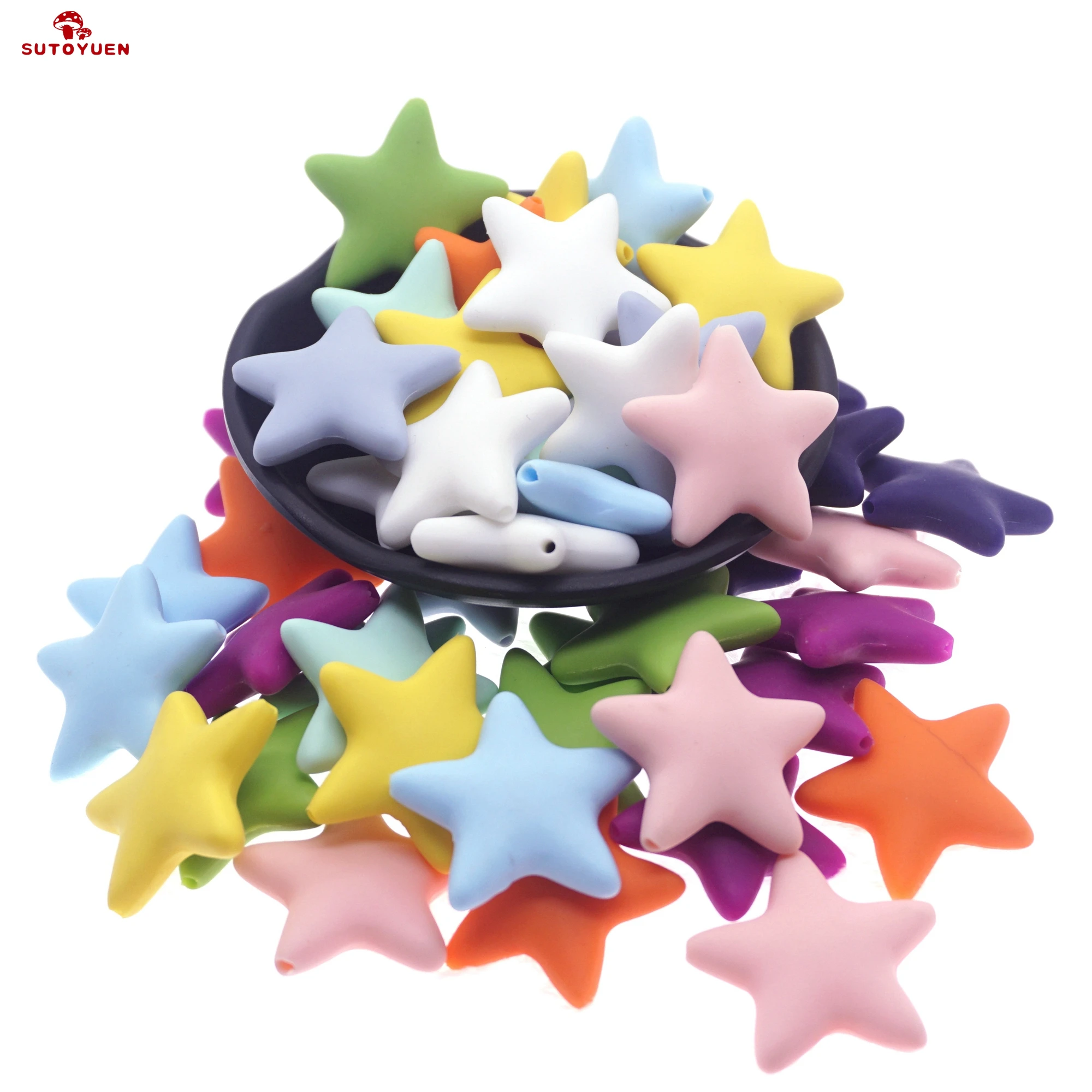 Sutoyuen 10pcs Silicone Star Teether Beads Chewing Teething Loose Beads DIY Baby Shower Pacifier Dummy Nursing Jewelry Toy Beads