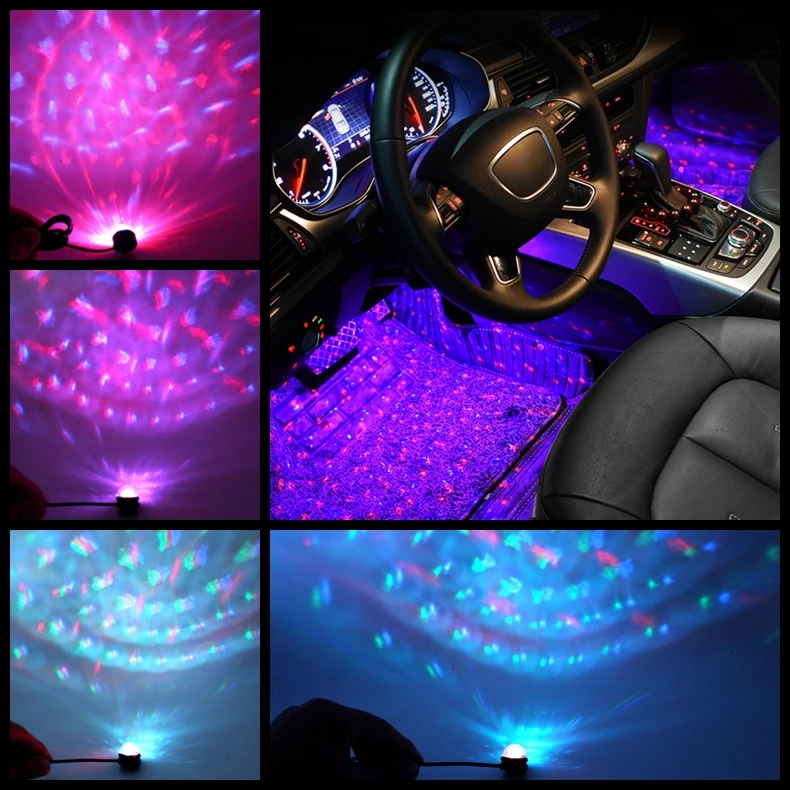 Tak Wai Lee 4X USB LED Mini Atmosphere Ambient Starry Light Car Styling Interior Neon Decorative RGB Color Cycle Flash Starlight