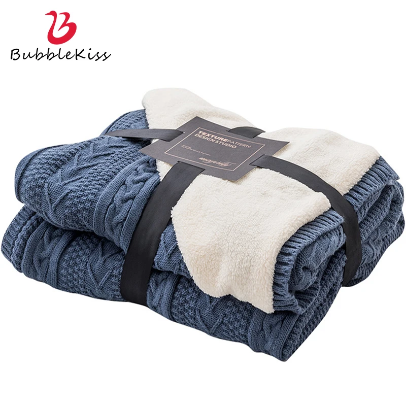 

Bubble Kiss 2020 Double-Sided Plus Fleece Blanket Solid Color Knitted Blanket For Beds Soft Warm Home Air Conditioning Blanket