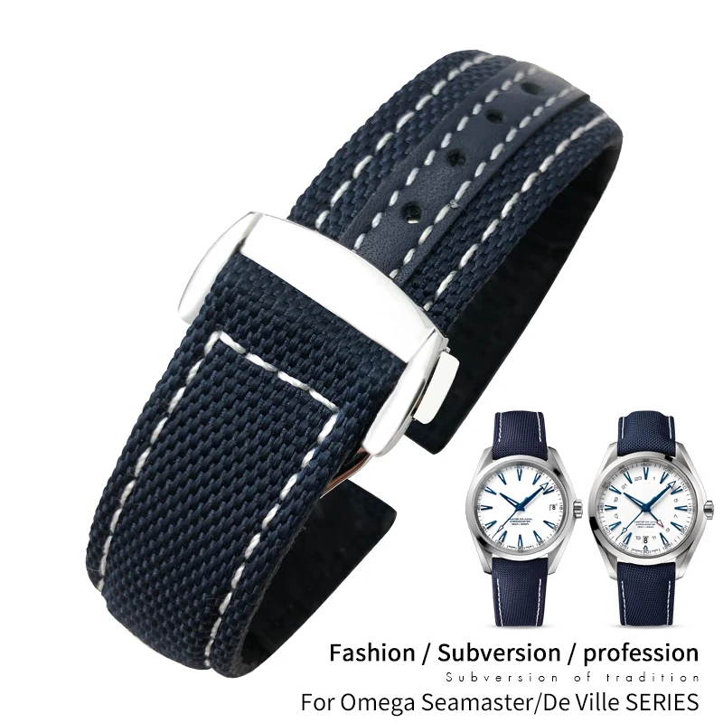 19mm 20mm Nylon Canvas Watch Strap For Omega Seamaster 300  AT150 Fabric Leather AQUA TERRA 150 Blue 21mm 22mm Watchband Buckle