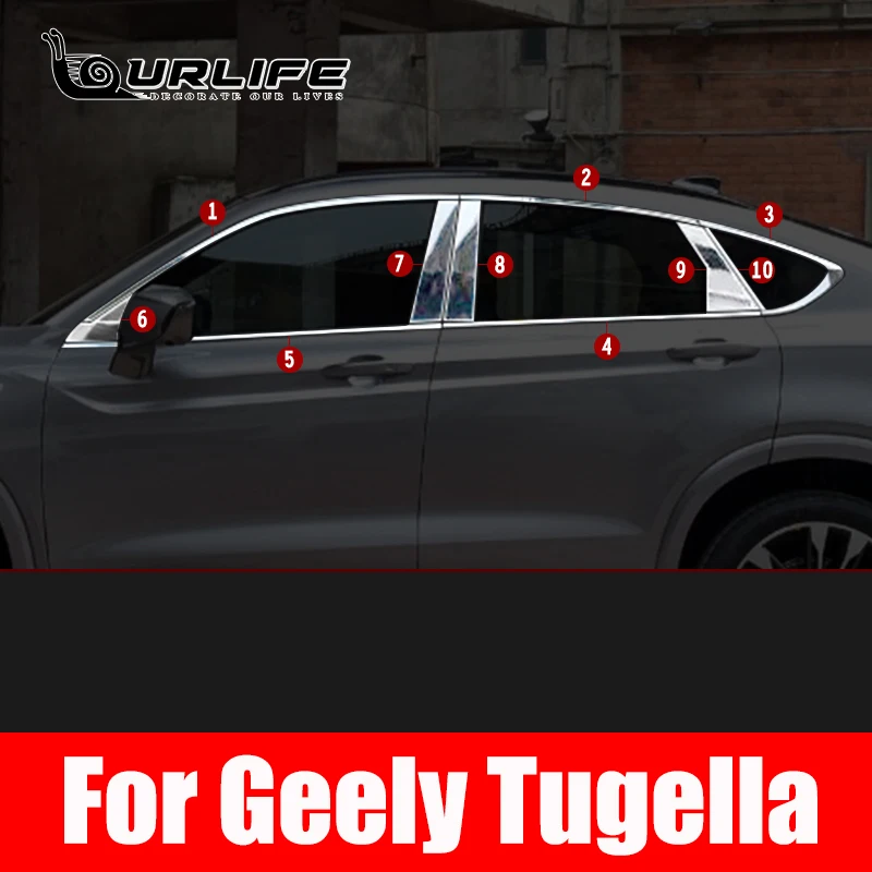 

Window Pillar Post Trim Cover Exterior Decoration Accessories Stainless Steel Parts For Geely Xingyue Tugella FY11 2019-2021