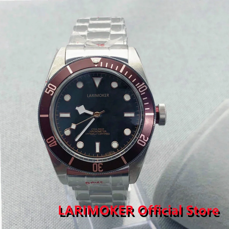 

LARIMOKER 41mm Polished Automatic Men Watch Oyster Bracelet 24Jewel NH35A 2824 PT5000 Movement Sapphire Crystal Black Dial