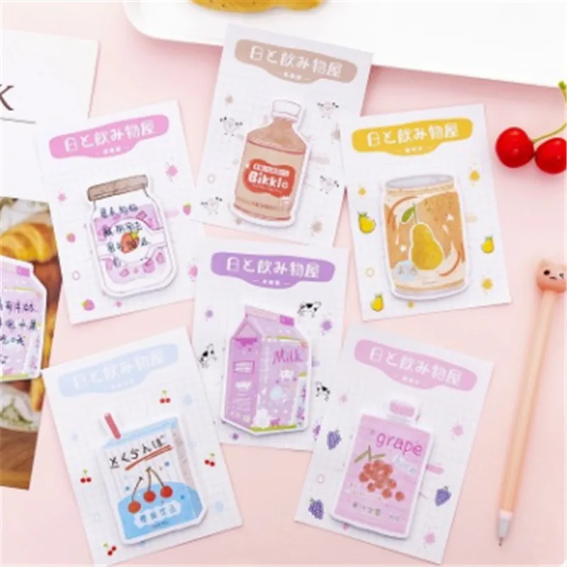Cute Kawaii Sticky Note Various Drink Shapes Japanese Style Simple Solid Color Note Sticker Note Paper Office Notice Sticker New