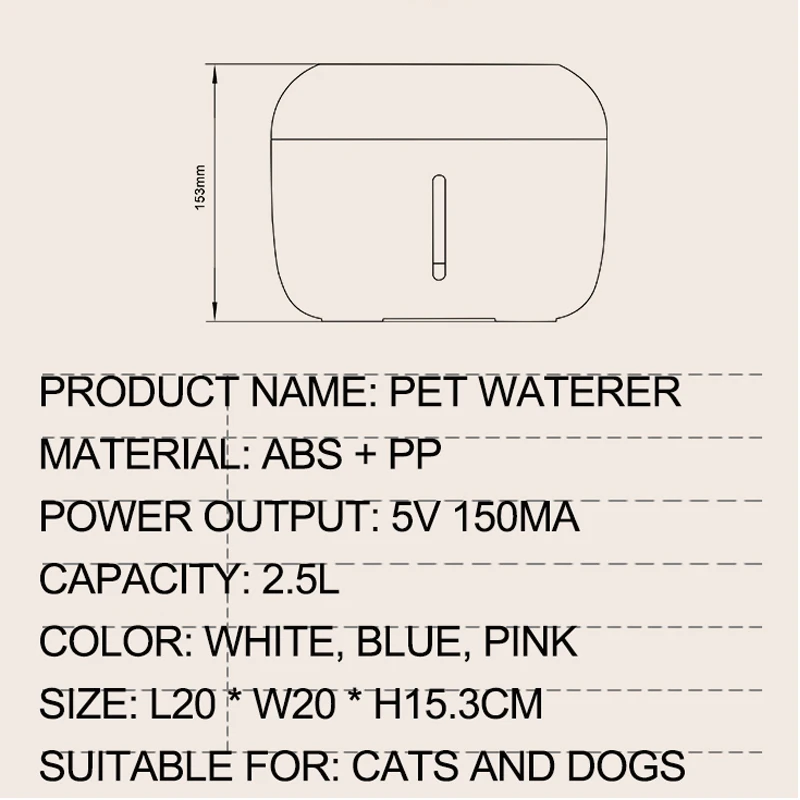 Pet Dog Cat Water Fountain Drinking 2.5L Automatic Mute Drinker Water Bowl Feeder Electric USB Dispenser with 1 Filter Box