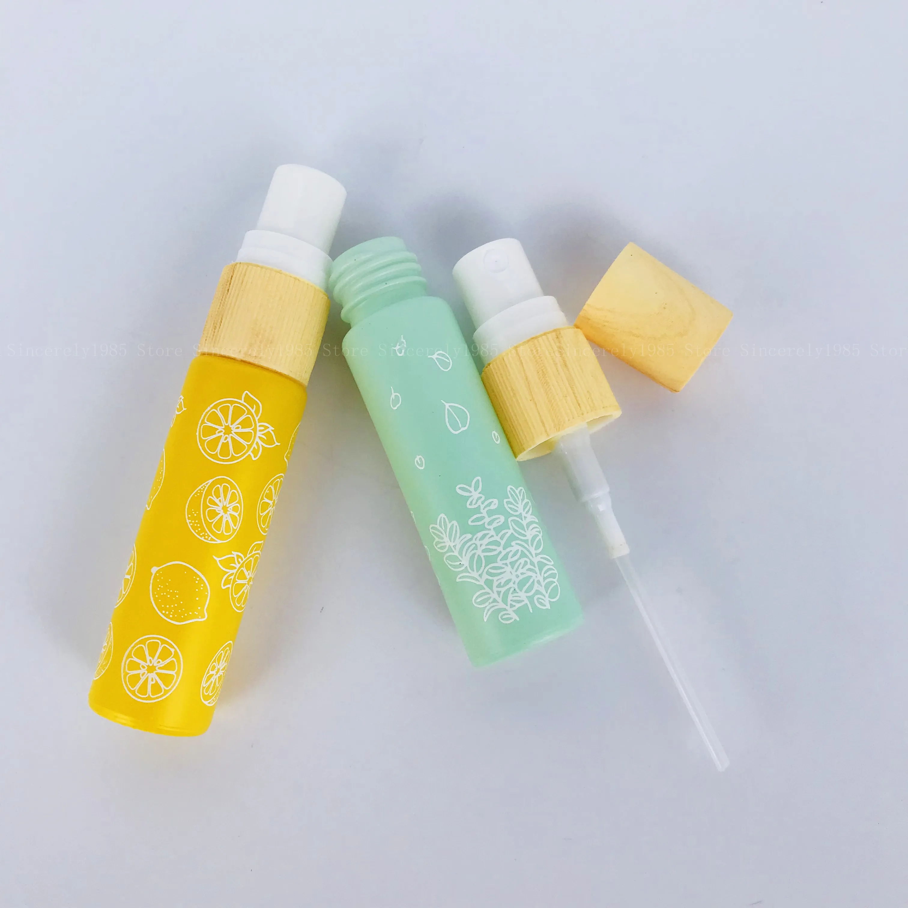 6 قطعة 10 مللي ماكرون زجاج طباعة زجاجة زيت طبيعي زجاجة سميكة الخشب الحبوب غطاء رذاذ زجاجة زيت طبيعي