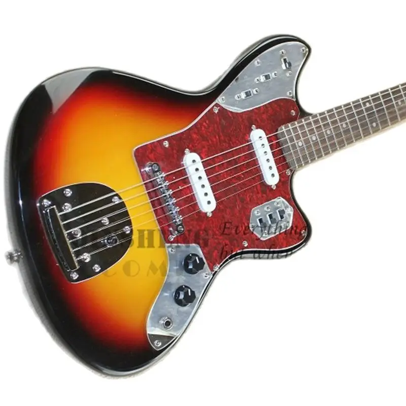 Factory Custom Electric Guitar Bass Jag Guitar,Sunburst Body Archaize Buttons Tremolo Bridge Red Tortoise Shell Pickguard