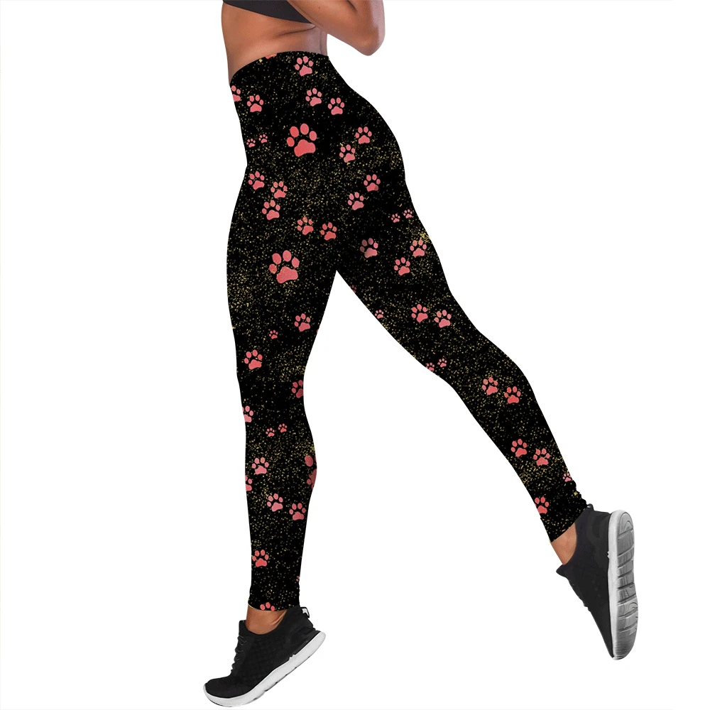 Mulheres leggings animal gato pata cão pata impressão cintura alta elasticidade legging 3d casual feminino para fitness ao ar livre jogging calças