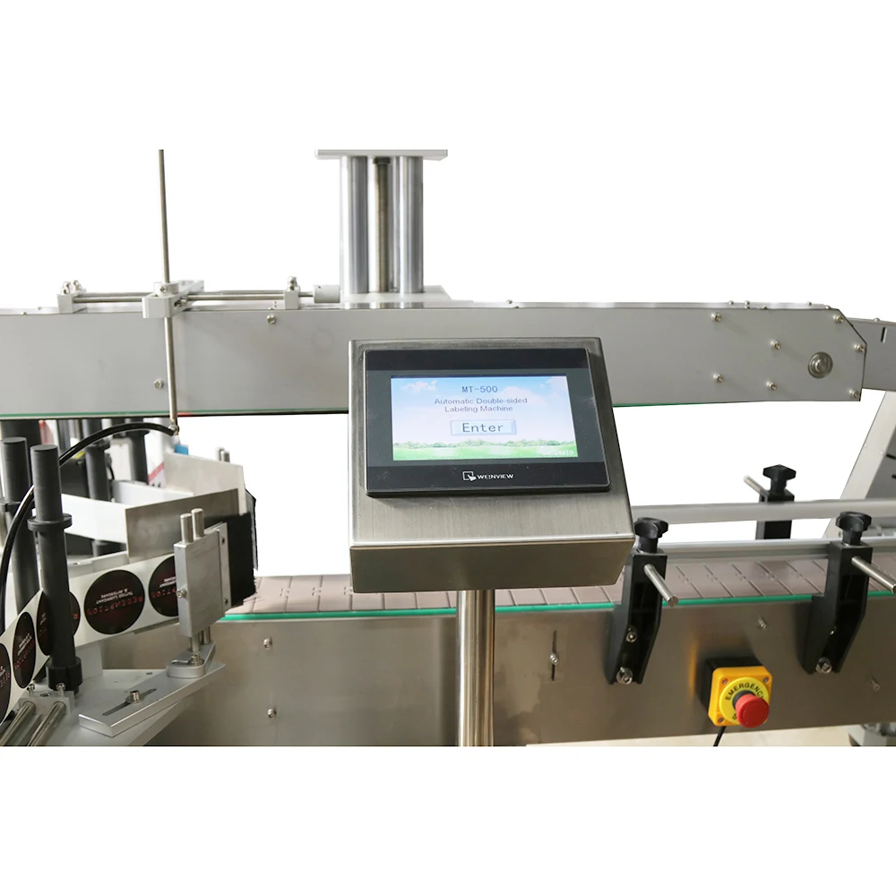 MT-500 Hoàn Toàn Tự Động 2 Mặt Phẳng Nhãn Applicator Chai Vuông Keo Dán Nhãn Máy
