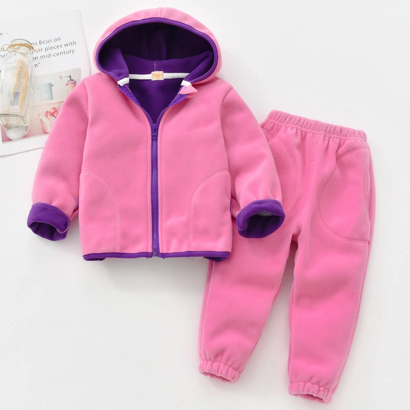 Winter Kids Girls Clothes Set Autumn Soft Polar Fleece Hoodies Jacket Coat + Pants Suits Boys Warm Children Teen 7 8 9 10 Years
