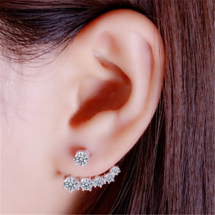 925 Sterling Silver Star Stud Earring Double Sided Clear Cubic Zirconia Earring for Women Wedding Engagement Fine Jewelry