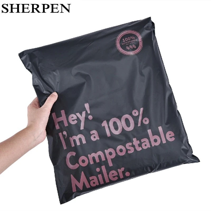 

SHERPEN 50pcs Black 100% Biodegradable Compostable Mailer Bag Organizer Eco Courier Mail Bags Mailers Seal Mailing Envelope Bag