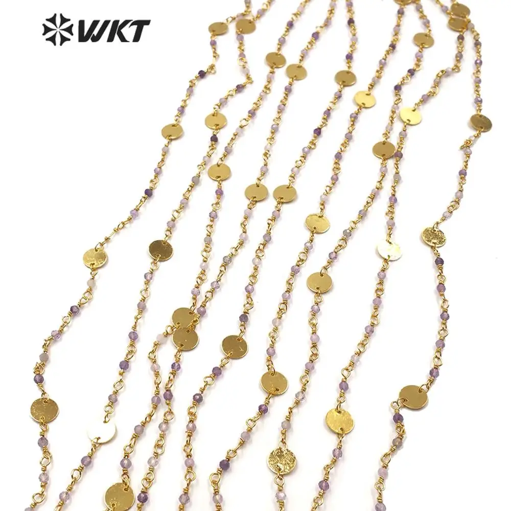 

WT-RBC142 wholesale a methyst stone beads chain with Gold Electroplated brass chain Rosary Chain 10 meters For Jewelry Making