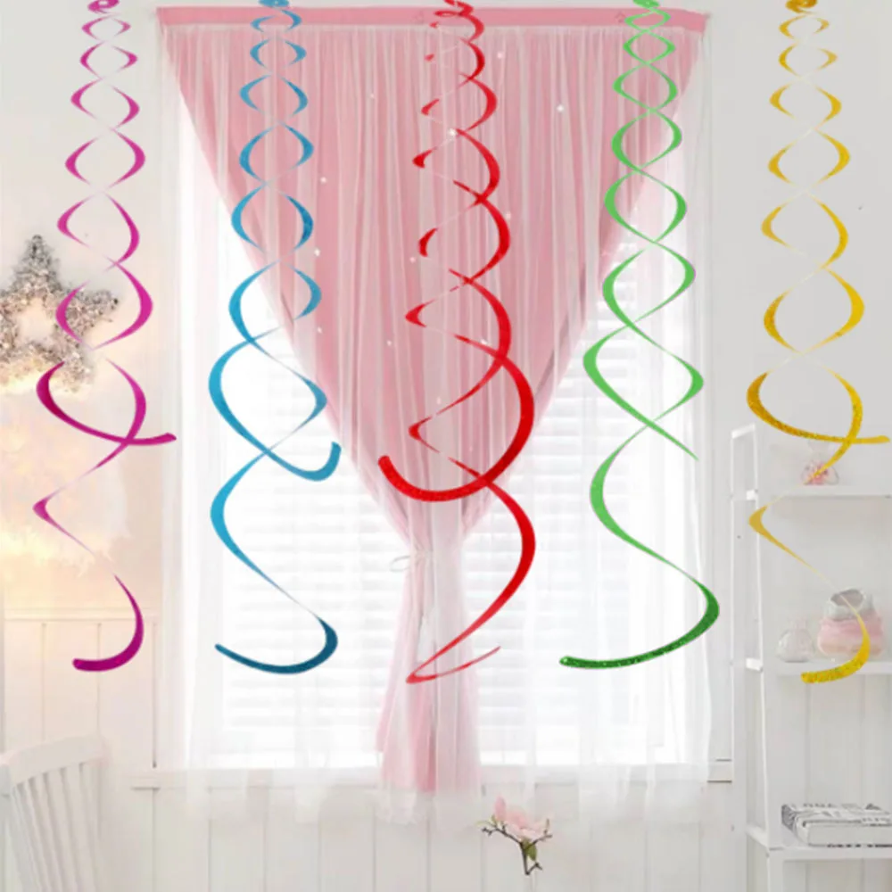 6pcs/pack Party Spiral Decoration Birthday Party Wedding Decorative Ornaments Foil Swirls Banner Tassels Garland