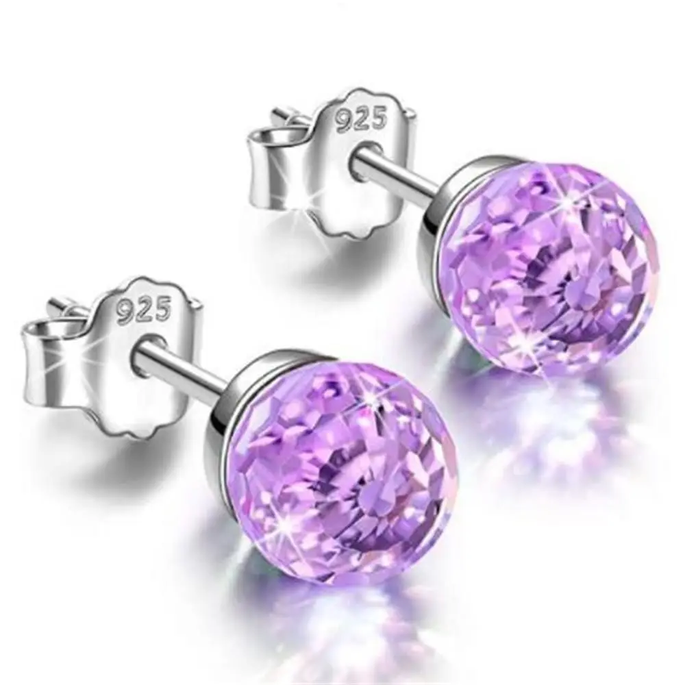 Nuovi orecchini di cristallo colorati in argento 925 Matrimonio Regalo di San Valentino Orecchini a bottone Gioielli di moda Orecchini con sfera di cristallo per feste