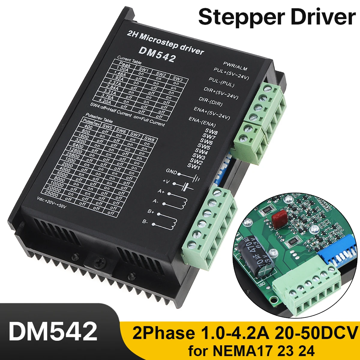 

DM542 Digital Stepper Motor Driver 2 phase for NEMA17 NEMA23 Motor Driver Replaces M542 / 2M54 / TB6600 Stepper Motor Controller