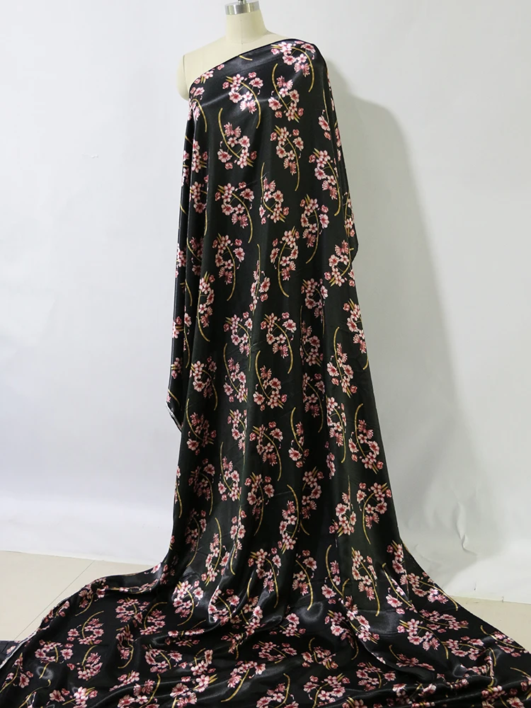 By Meter Blumen-Satin-Stoff, glänzend, weich, Schal, Hemd, Nachtwäsche, Material Charmeuse – Detail 40