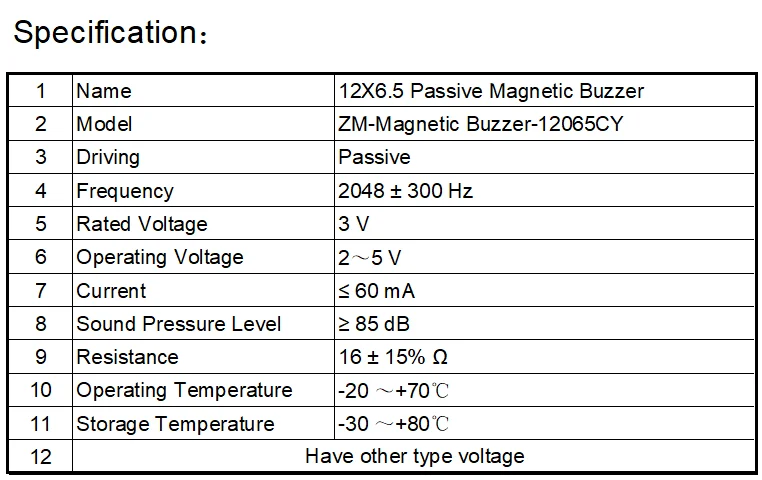 12mmX6.5mm Passive Magnetic Buzzer