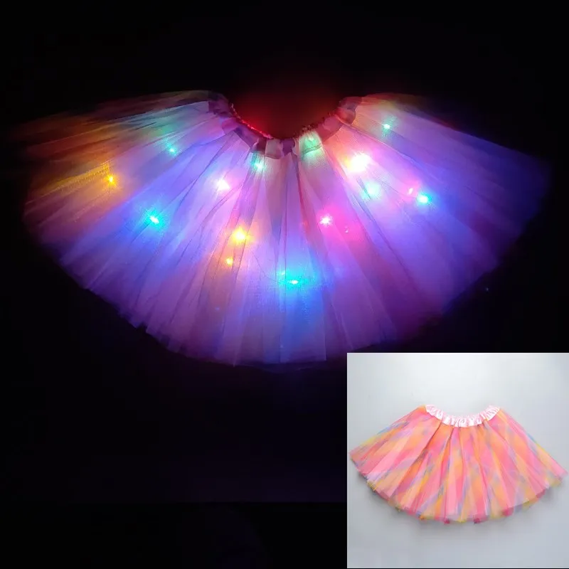 2024 new year Gradation Light LED Kids Coloured lights Tutu Skirt Princess Party Tutus Tulle  Child Ballet Dance skirt