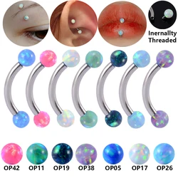 1Pc 16GX8X3mm Opal Ball Eyebrow Piercing Surgical Steel Curved Barbell Lip Ring Snug Daith Helix Rook Tragus Cartilage Earring