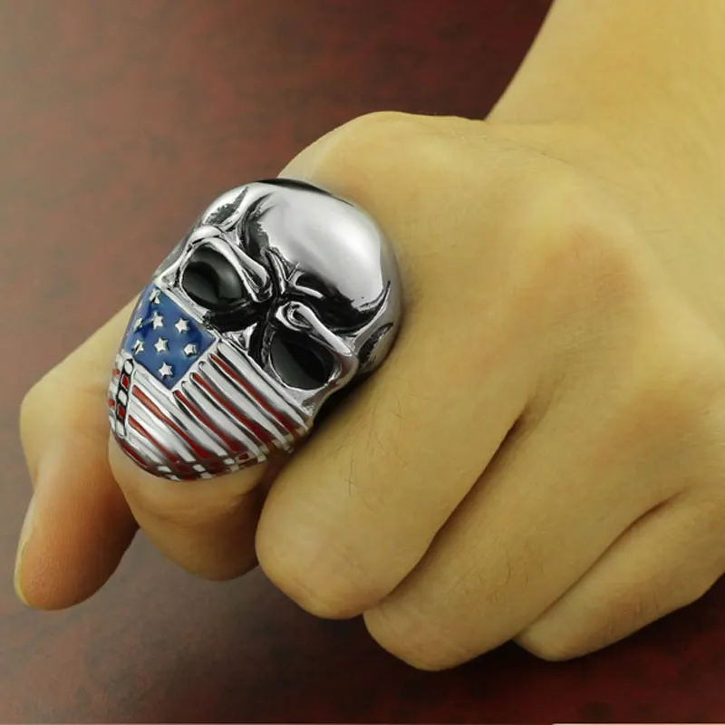 EDC Skull American Flag Self-defense Single Finger Buckle Ring Ladies Anti-wolf Men\'s Outdoor Finger Fist Ring Safety Tools