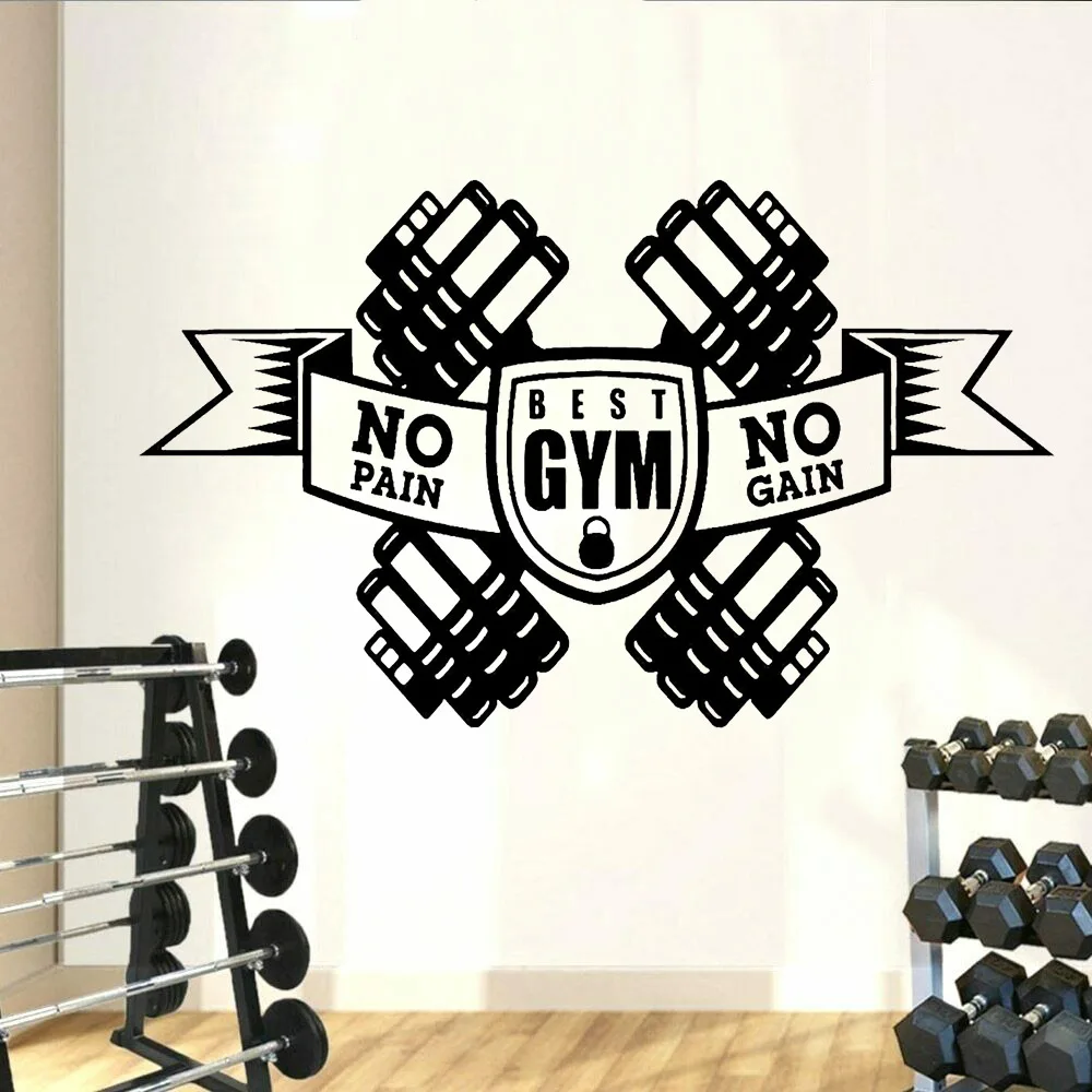 Gym Wall Decals No Pain No Gain Office Inspirational Quotes Wall Stickers Home Decoration Fitness Centre Shop Window Door Z055
