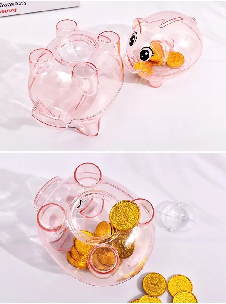 Cartoon Transparent Money Saving Storage Box Safe Case Pig Pretend Play Toy Money Boxes Banking Toys