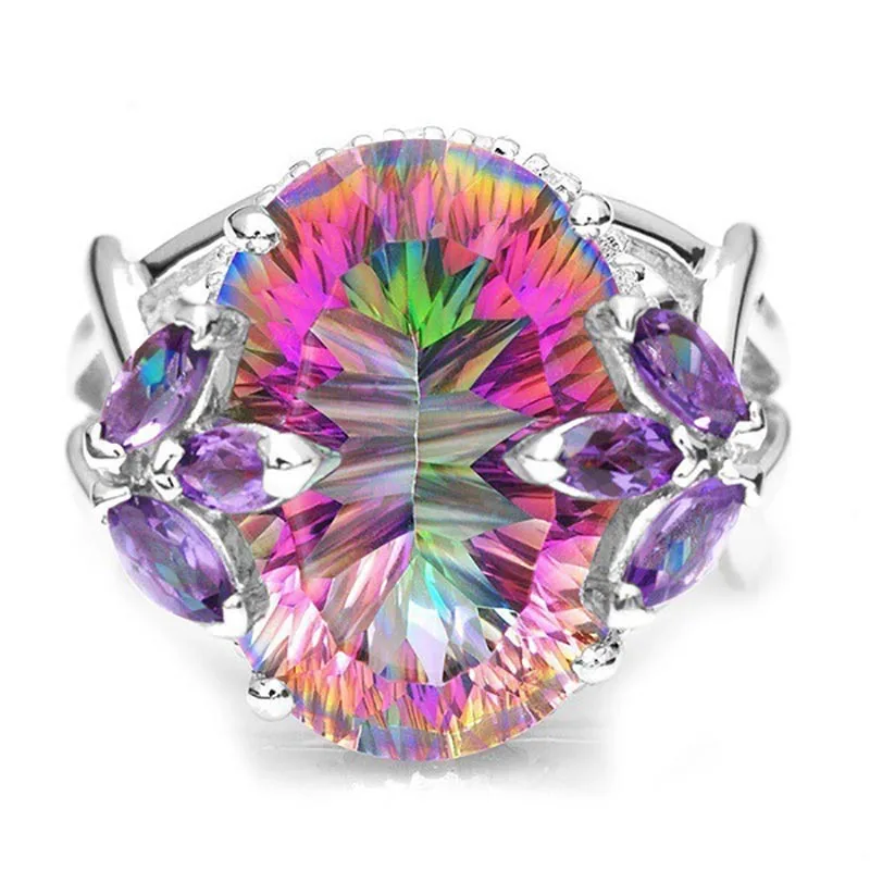 Cellacity 925 Sterling Silver Female ring Top Quality Rainbow Fire Mystic Topaz Gemstone Jewelry Wdding Party Gift  Wholesale