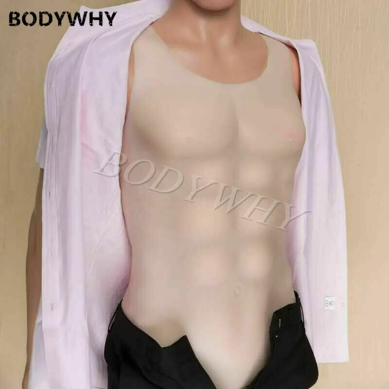 New Men\'s Chest Muscle Silicone Vest Fake Chest Muscle Pecloralis Cosplay Shirts Body Shapers Pullover