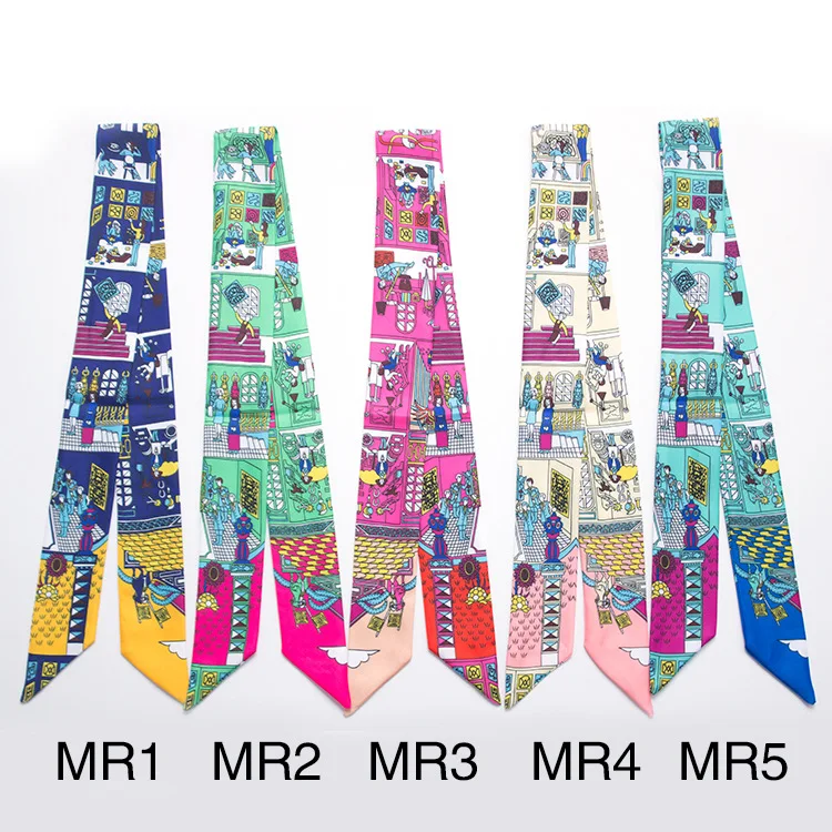 New Design Interesting Print Brand Skinny Scarves Women Hair Neck 5*100cm Silk Scarf for Ladies Foulard Headband Dropshipping