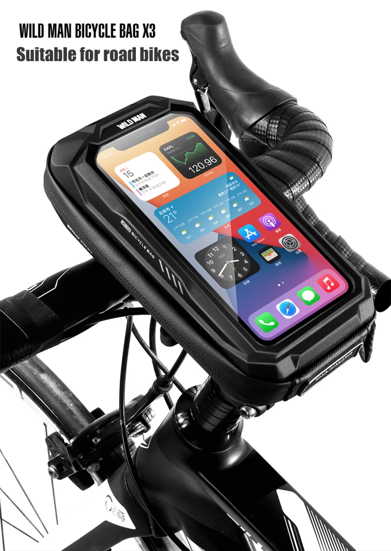 WILD MAN BBG076 Fahrrad-Vorbautasche mit Handyfach, EVA-Hartschale, Touchscreen-Fenster, Klettbändern und Regenschutz, für MTB und Rennrad – Detail 9