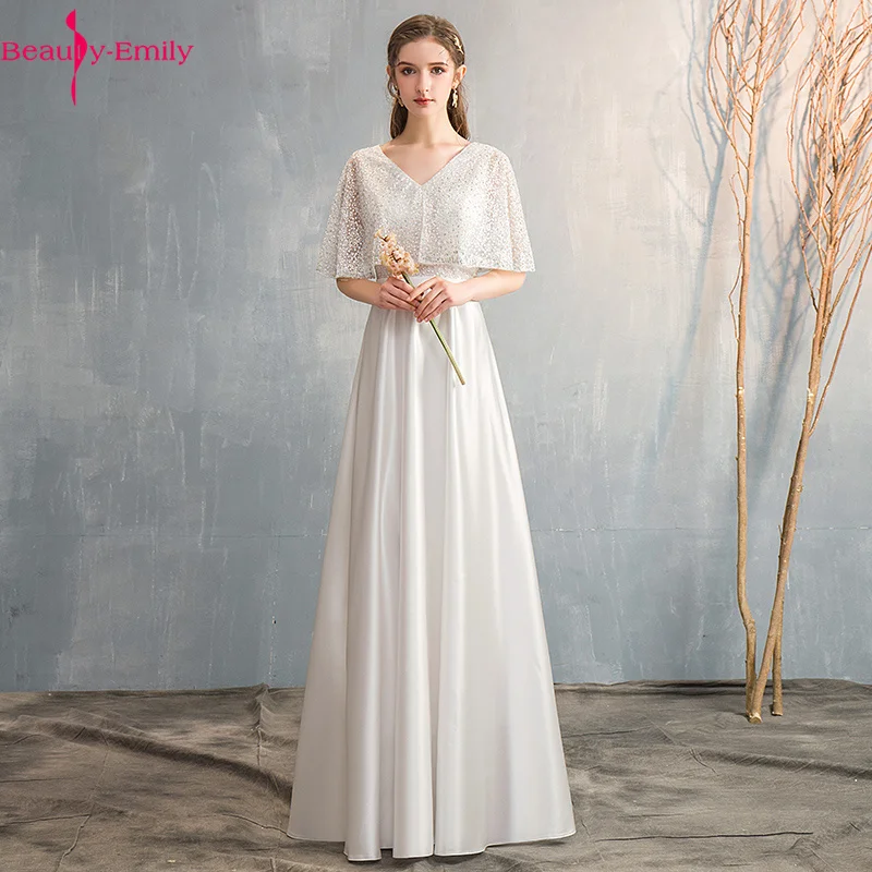 

Beauty-Emily 2019 Long Lace V Neck Evening Dresses Half Sleeve Elegant Formal Party Dress Prom Gowns For Stage