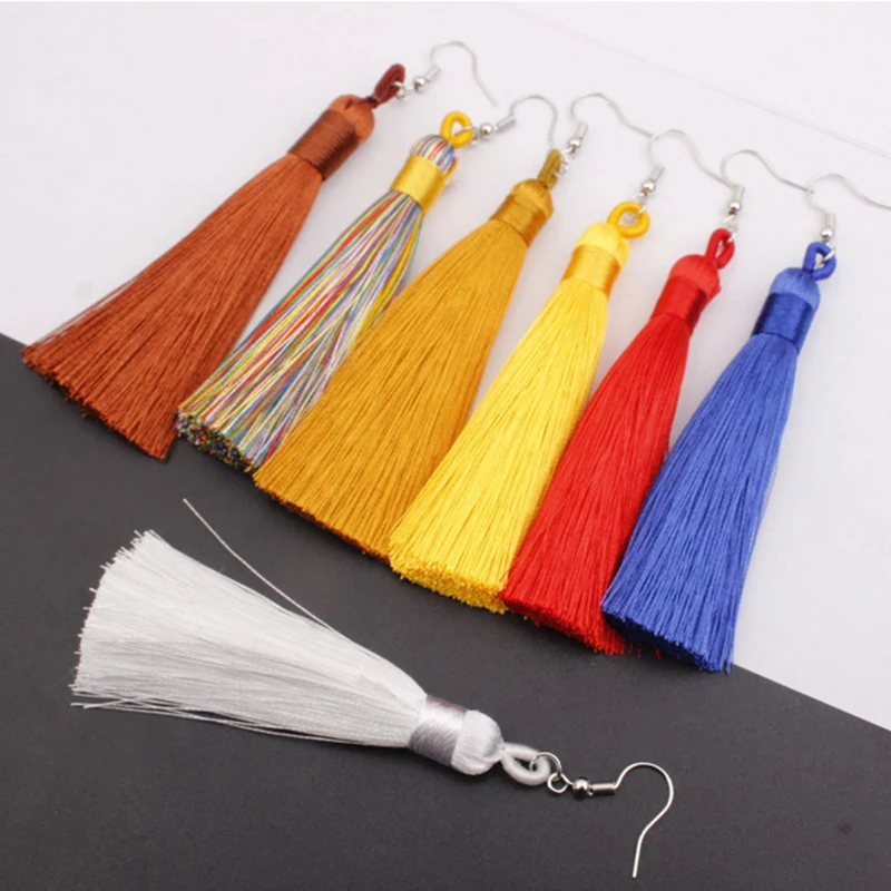 Women Long Tassel Dangle Earrings For Girl Bohemian Long Earrings Silk Fabric Vintage Earrings