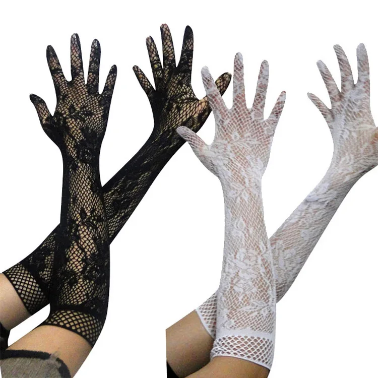 Lace Jacquard Fishnet Gloves Long New Fashionable Sexy Accessories Full Finger Exquisite Gloves