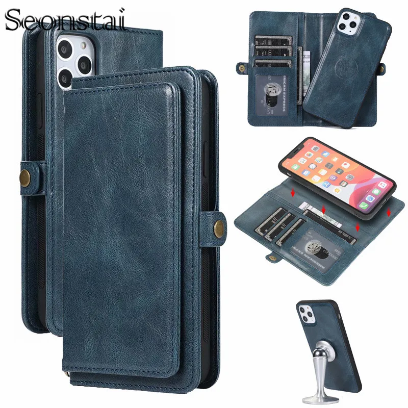 

Detachable Flip Folio Leather Case For iPhone 11 Pro Max XR SE 20 S20 Wallet Cover For iPhone XS Max 8 7 6 6s Plus Magnetic Case