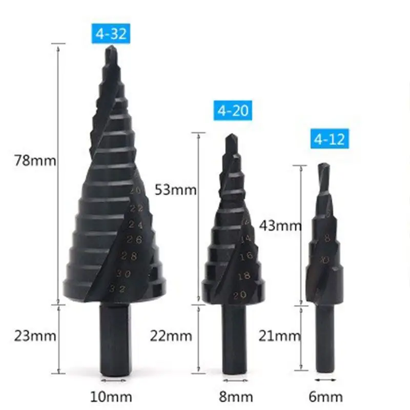 3PCS 4-32MM HSS Cobalt Step Stepped Drill Bit Set Nitrogen High Speed Steel Spiral For Metal Cone Triangle Shank Hole