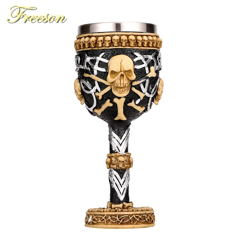 

Skull Resin Stainless Steel Goblet 200ml Gothic Wine Glass Horrible Cocktail Glasses Whiskey Cup Pub Bar Drinkware Dropshipping