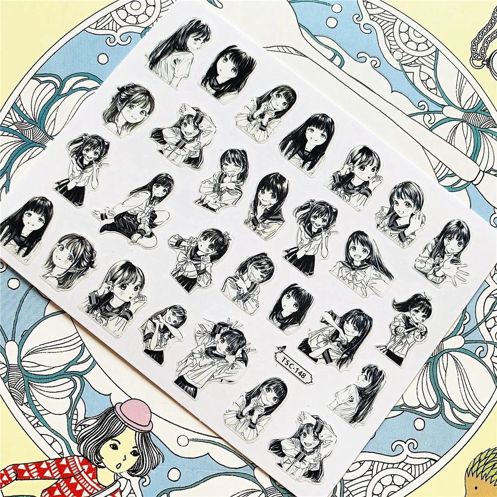 TSC-148 Cute cartoon long-haired girl 3D Back glue Nail Art Stickers Decals Sliders Nail ornament decoration