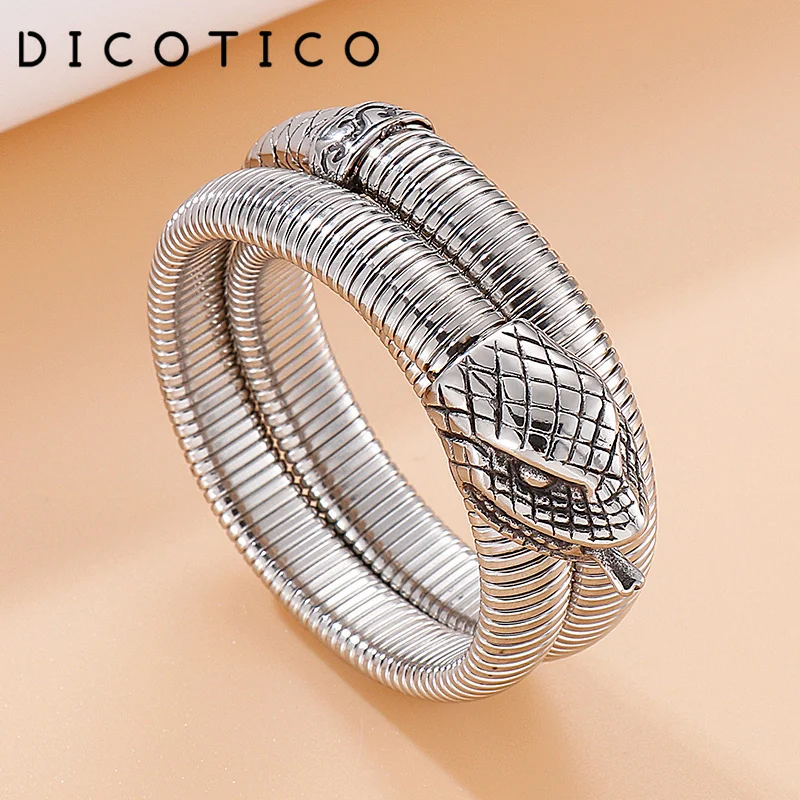 DICOTICO New Bracelets Polished Stainless Steel Cool Girl Three Layers Bangles Animal Snake Charm Bracelets For Women Jewelry