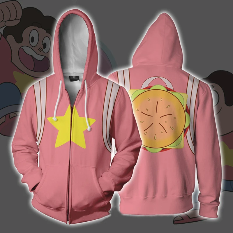 Steven Universe Quartz Hoodie Men Women Jacket Cheeseburger Costume Harajuku Hoodies Sweatshirts Casual Zipper Hooded Jacket