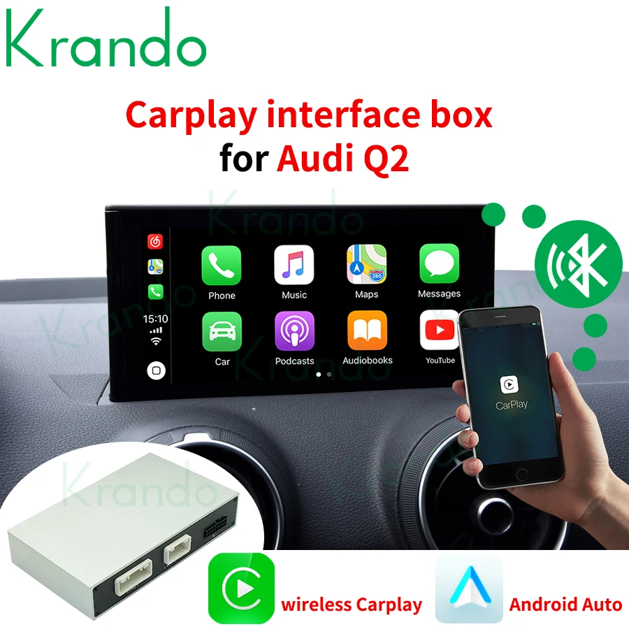 Обновление Krando Android Auto Wireless CarPlay Интерфейсный блок для Audi Q2 2011-2017 Модуль MIB BT Siri Control Plug and Play