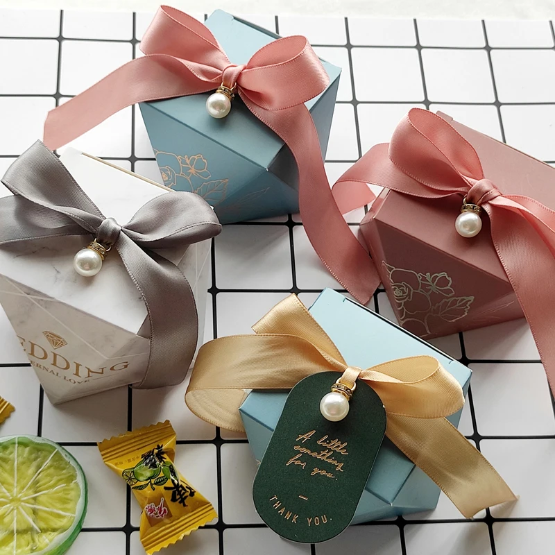 New Gift Box Marble Diamond Wedding Favor Sweet Boxes Candy Box for Packaging Baby Shower Birthday Guests Party Supplies