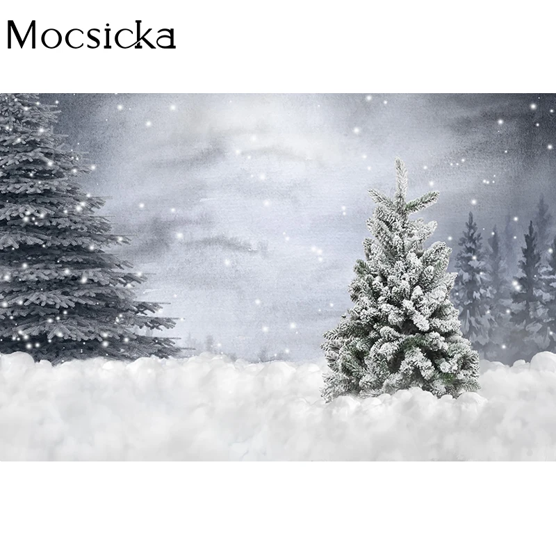 Mocsicka-Fondo de fotografía de invierno, accesorios de decoración de bosque de nieve blanca, Baby Shower, retrato de niño, cartel de fondo de foto de estudio