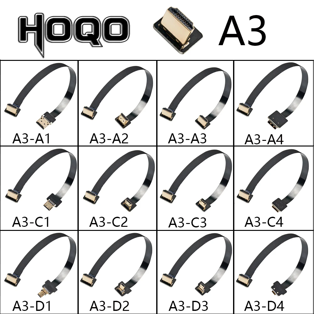 HOQO A3 Cabo FPV micro HDMI-kompatybilny elastyczne płaski kabel mini hdmi do hdmi ffc kobiet 20pin 0.5mm fpc do GoPro Raspberry Pi 4